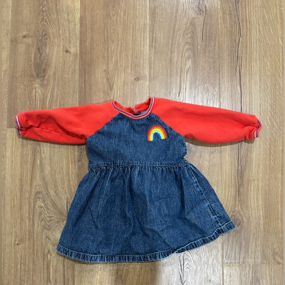Next Rainbow Denim & Red Sweatshirt Dress - Picture 1 of 4